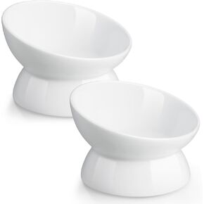 Elevated Cat Bowl, 5 Oz Raised Cat Food and Water Bowl Set for Cats, Ceramic Raised and Tilted Water Bowl, 15°Tilted Stand Anti Vomiting Raised Cat Dishes for Small Cats (White, 5 OZ - 1 Pack) in Kuwait