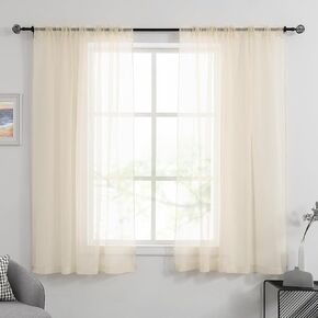 HUTO Sheer Sage Grey Curtains Panels for Small Windows Rod Pocket Sheer Voile Window Drapes 45 Inches Long for Bathroom Kitchen Set of 2 Each is 52 inches Wide in Saudi Arabia