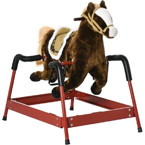 Qaba Kids Spring Rocking Horse, Ride on Horse for Girls and Boys with Animal Sounds, Plush Horse Ride-on with Soft Feel, Interactive Toy for Kids in Kuwait