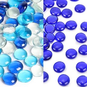 FUTUREPLUSX Mixed and Dark Blue Flat Glass Marbles Bundle, Decorative Pebbles Gems Vase Fillers for Floral Arrangements, Polished Stones for Fish Tank Aquarium or Table Scatter Decor in Kuwait