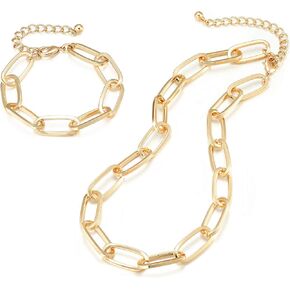 LANE WOODS Gold Chain Necklace and Bracelet for Women Ladies Dainty and Chunky Chain Link Paperclip Jewelry Set… in Saudi Arabia