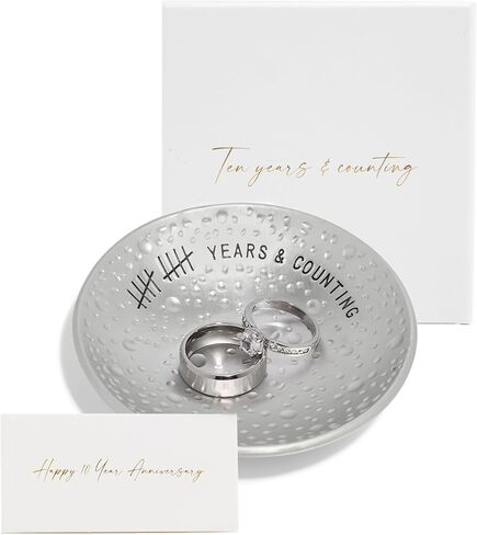 PureRejuva 10th Anniversary Tin Gifts – 4 In., Engraved, Aluminum Wedding Ring Holder Dish & Gift Box – 10 Year Anniversary for Him & 10 Year Anniversary for Her Textured Style in Kuwait