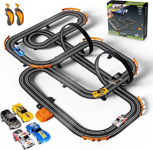 Slot Car Race Track Set Electric or Battery Powered Racing Car Track for Kids Boys, with 4 High-Speed Cars and 2 Hand Controllers,Dual Racing Game Toys for Children Age 6 7 8 Years Old in Kuwait
