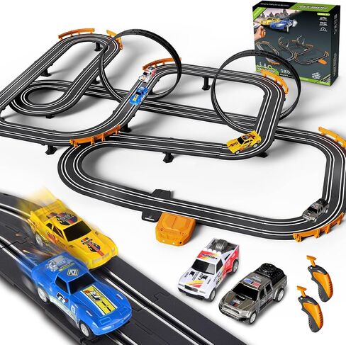 Slot Car Race Track Set Electric or Battery Powered Racing Car Track for Kids Boys, with 4 High-Speed Cars and 2 Hand Controllers,Dual Racing Game Toys for Children Age 6 7 8 Years Old in Kuwait