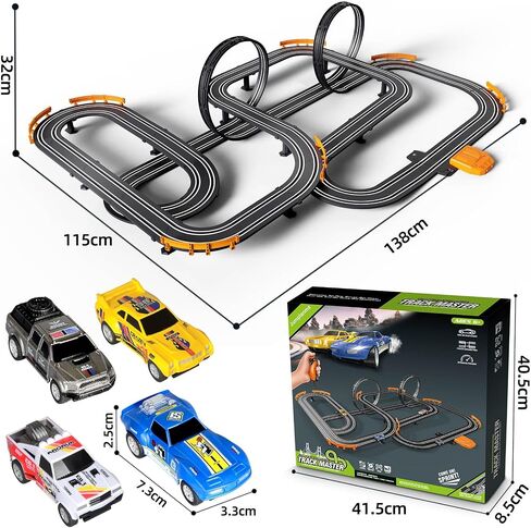Slot Car Race Track Set Electric or Battery Powered Racing Car Track for Kids Boys, with 4 High-Speed Cars and 2 Hand Controllers,Dual Racing Game Toys for Children Age 6 7 8 Years Old in Kuwait