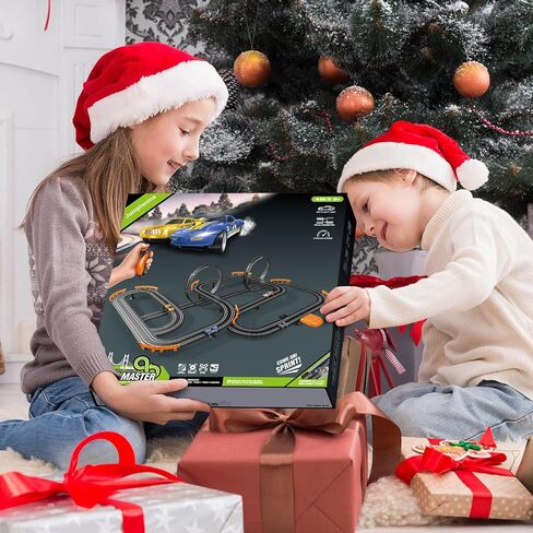 Slot Car Race Track Set Electric or Battery Powered Racing Car Track for Kids Boys, with 4 High-Speed Cars and 2 Hand Controllers,Dual Racing Game Toys for Children Age 6 7 8 Years Old in Kuwait