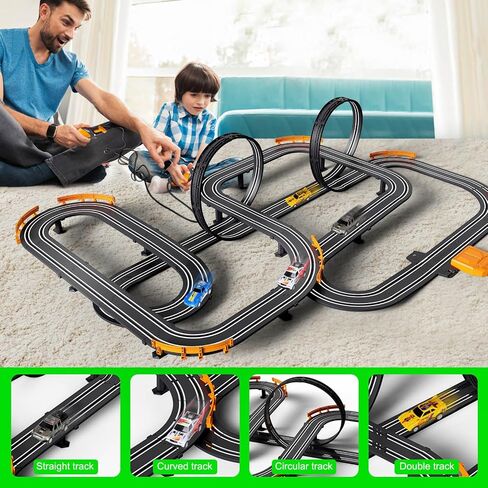 Slot Car Race Track Set Electric or Battery Powered Racing Car Track for Kids Boys, with 4 High-Speed Cars and 2 Hand Controllers,Dual Racing Game Toys for Children Age 6 7 8 Years Old in Kuwait