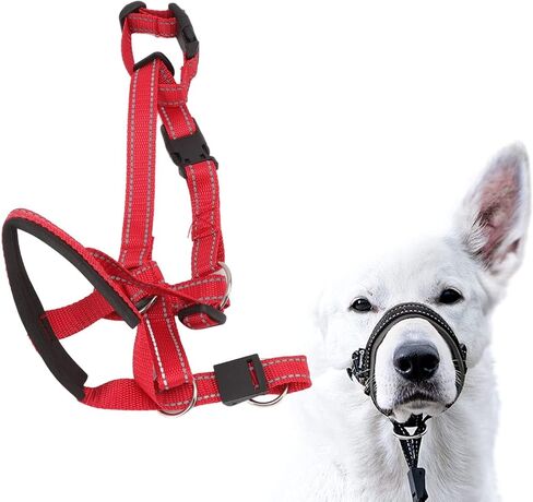 Atyhao Dog Collar Dog Halter Collars Headcollars with Safety Strap, Pet Headcollar Stops Pets from Pulling for Outdoor Walk (L) in Kuwait