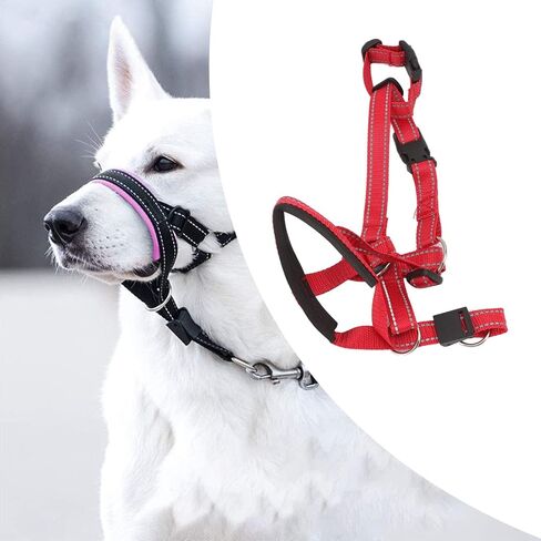 Atyhao Dog Collar Dog Halter Collars Headcollars with Safety Strap, Pet Headcollar Stops Pets from Pulling for Outdoor Walk (L) in Kuwait