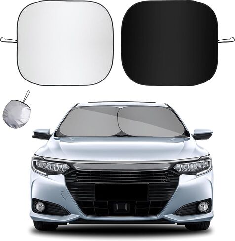 Kewucn 2 PCS Windshield Sun Shade Reflective Fabric, 31''×28" Foldable Auto Front Window Sunshade Protection, 99% UV Rays and Sun Heat Blocker and Keeps Your Vehicle Cool, Universal Car Accessories in Kuwait