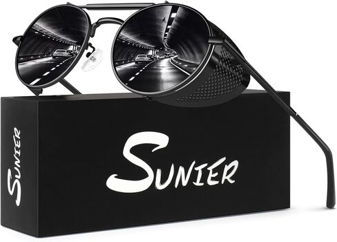 Retro Round Polarized Steampunk Sunglasses Men Women Side Shield Goggles Gothic S92-ADVANCED POLARIZED in Kuwait