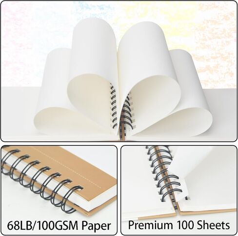 Crehatos 5.5" x 8.5" Small Sketch Book, Top Spiral Bound Sketch Pad, 100 Sheets Each 68lb/100gsm Drawing Paper, 2 Pack in Kuwait