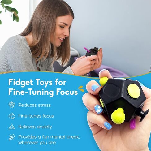 PILPOC theFube Fidget Cube Bundle – Includes 6-Sided & 12-Sided Fidget Cubes for Stress Relief, Focus & Anxiety – Sensory Toys for Adults & Kids with Carry Cases – Silent & Audible Modes in Kuwait