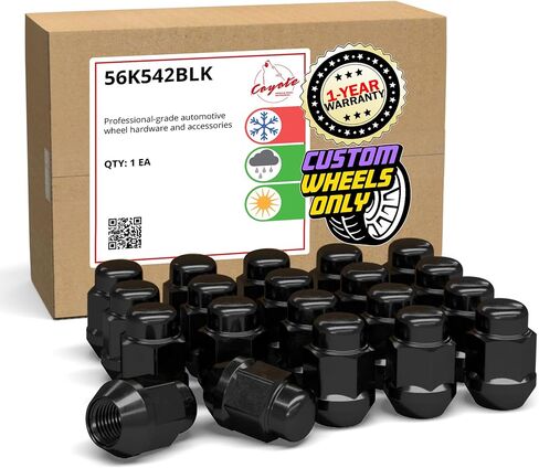 Wheel Accessories Parts Set of 20 1/2-20 Lug Nuts Black 1.38" Long 21mm (13/16") Hex Wheel Lug Nut Closed End Bulge Acorn Lug Nuts Cone Seat 1/2 in Thread in Kuwait
