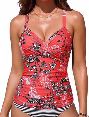 ملابس السباحة النسائية من Hilor ملابس السباحة Underwire Tankini Top Ruched للتحكم في البطن، ملابس السباحة فقط in Kuwait