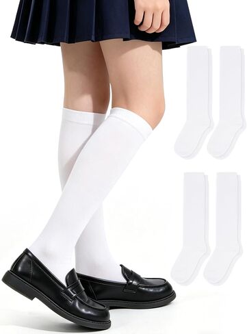 Lainlight 4 Pairs Knee High Socks for Girls Knit School Uniform Socks Seamless Toe Over The Knee Socks for Girls Boys Kids in Kuwait