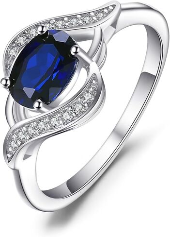 JewelryPalace 1ct Oval Created Blue Sapphire Rings for Women, 14K White Yellow Rose Gold Plated 925 Sterling Silver Ring for Girl, Fashion Gemstone Jewelry Sets Promise Rings in Saudi Arabia