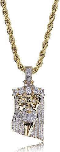 TOPGRILLZ Jesus Pendant Necklace Rope Gold Chain for Men Iced out 14K Gold Plated Simulated Diamond Chain Stainless Steel Chain 24 inch in Kuwait
