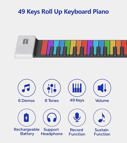 AIVANONE Colorful 49Keys Roll Up Piano, Portable Silicone Keyboard for Kids in Saudi Arabia