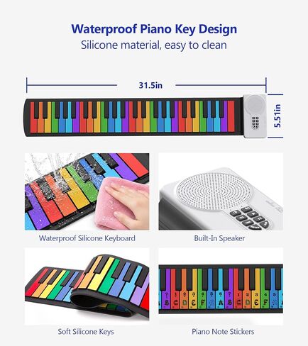 AIVANONE Colorful 49Keys Roll Up Piano, Portable Silicone Keyboard for Kids in Saudi Arabia