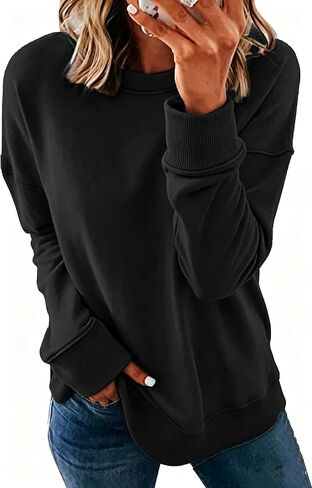 NEYOUQE Women Crewneck Pullover Sweatshirt Casual Fall Fashion Color Block Loose Long Sleeve Tops Plain Sweatshirts in Kuwait