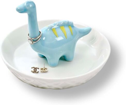 Dinosaur Ring Holder, Ceramic Blue Dinosaur Ring Holder Dish Jewelry Tray, Christmas Dinosaur Gifts For Adults Women Birthday Valentines in Kuwait