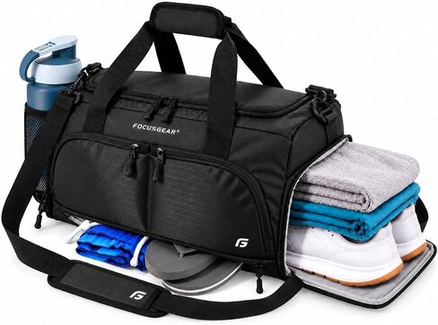 Ultimate Gym Bag 2.0: حقيبة متينة مصممة من القماش الخشن مع 10 حجيرات مثالية بما في ذلك الحقيبة المقاومة للماء (أسود، متوسط ​​(20")) in Kuwait