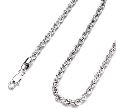 FEEL STYLE Men Necklace Stainless Steel Chain 925 Silver Rope Chains 3-5mm Twist Rope Box Necklace 14-30 Inch Necklaces for Mens Women Boy Teen Jewelry Gift in Kuwait