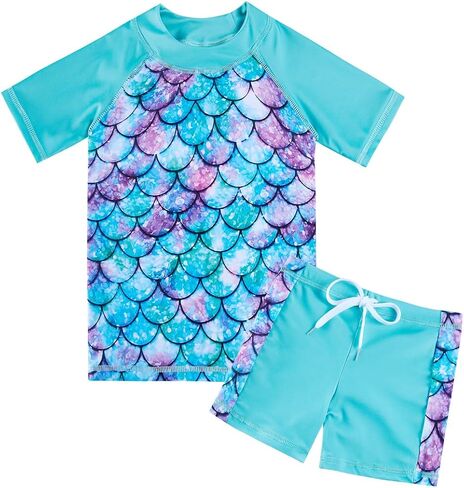 Lovekider Girls Swimsuits Two Piece Rash Guard Set Short Sleeve Bathing Suit Liner Swimwear with Sun Protection 3-12T in Kuwait