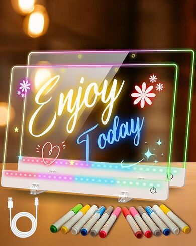 LED Drawing Board for Kids - 17" Flicker-Free Glow Doodle Drawing Pad with 11-Color Light Modes, Soft Light Dry Erase Note Board with Stand, Hanging Chain, 12 Markers, Gifts for Kids (1 PCS) in Kuwait