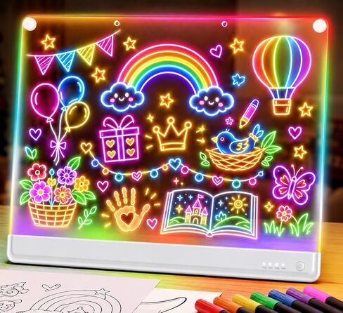19.7-Inch Rechargeable Doodle Glow LED Note Board,15-Color Light Effects,Neon Light Up Drawing Tablet Up Drawing Pad Dry Erase with Built-in Stand,Gift Toy for Kids/Girls/Teens,7 Markers Tracing Book in Kuwait