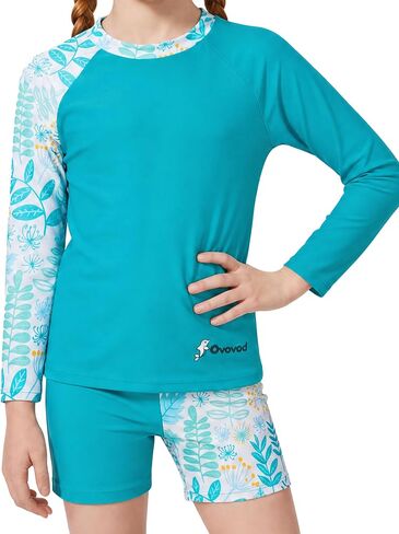 Ovovod Girls Swimsuit Two Piece Rash Guard Set for 4-14 Years UPF 50+ UV Protective Long Sleeve Swimwear in Kuwait