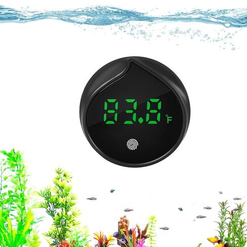 Removable Aquarium Water Thermometer Gauge with Touch Screen Digital Fish Tank Thermometer LED Display ±1℉/0.5℃, Fish Tank Accessories for Betta, Axolotl, Shrimp, Turtle, Reptile and Aquatic (Black) in Saudi Arabia