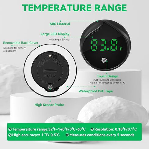 Removable Aquarium Water Thermometer Gauge with Touch Screen Digital Fish Tank Thermometer LED Display ±1℉/0.5℃, Fish Tank Accessories for Betta, Axolotl, Shrimp, Turtle, Reptile and Aquatic (Black) in Saudi Arabia