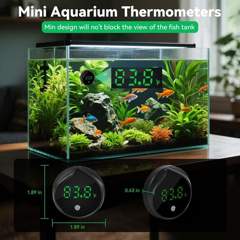 Removable Aquarium Water Thermometer Gauge with Touch Screen Digital Fish Tank Thermometer LED Display ±1℉/0.5℃, Fish Tank Accessories for Betta, Axolotl, Shrimp, Turtle, Reptile and Aquatic (Black) in Saudi Arabia
