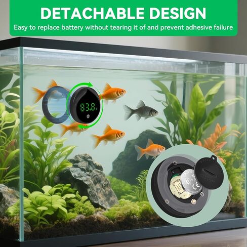 Removable Aquarium Water Thermometer Gauge with Touch Screen Digital Fish Tank Thermometer LED Display ±1℉/0.5℃, Fish Tank Accessories for Betta, Axolotl, Shrimp, Turtle, Reptile and Aquatic (Black) in Saudi Arabia