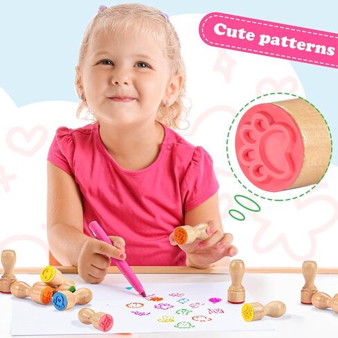 Stamps for Kids for Crafting Wooden Stamp Set 21PCS Educational Toy Gifts in Saudi Arabia