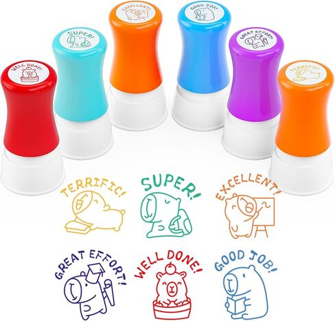 6 Pcs Teacher Stamps - Kapibala Self Inking Stamp for Grading Classroom in Saudi Arabia
