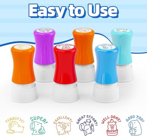 6 Pcs Teacher Stamps - Kapibala Self Inking Stamp for Grading Classroom in Saudi Arabia
