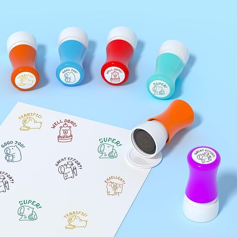 6 Pcs Teacher Stamps - Kapibala Self Inking Stamp for Grading Classroom in Saudi Arabia