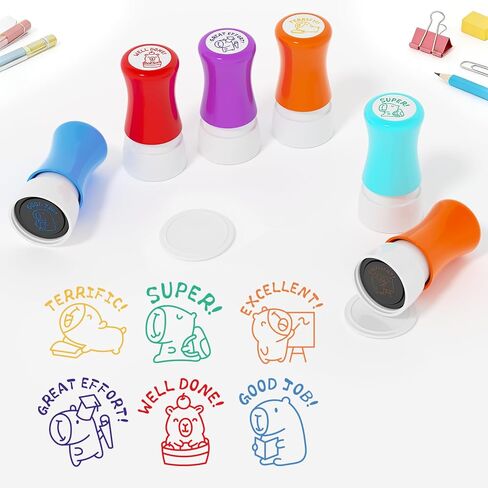 6 Pcs Teacher Stamps - Kapibala Self Inking Stamp for Grading Classroom in Saudi Arabia