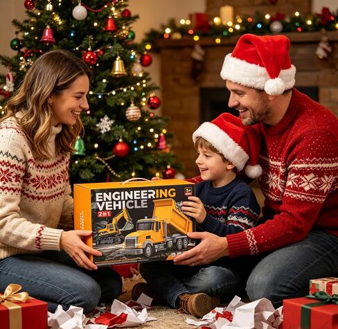 Remote Control Excavator and Dump Truck Toy Set, RC Excavator & RC Dump Truck with Lights and Sounds for Imaginative Play, Birthday Gifts for Toddlers Boys Girls in Kuwait