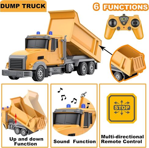 Remote Control Excavator and Dump Truck Toy Set, RC Excavator & RC Dump Truck with Lights and Sounds for Imaginative Play, Birthday Gifts for Toddlers Boys Girls in Kuwait