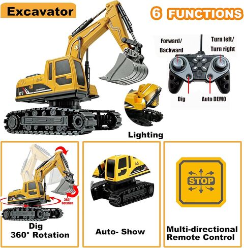 Remote Control Excavator and Dump Truck Toy Set, RC Excavator & RC Dump Truck with Lights and Sounds for Imaginative Play, Birthday Gifts for Toddlers Boys Girls in Kuwait