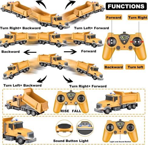 Remote Control Excavator and Dump Truck Toy Set, RC Excavator & RC Dump Truck with Lights and Sounds for Imaginative Play, Birthday Gifts for Toddlers Boys Girls in Kuwait