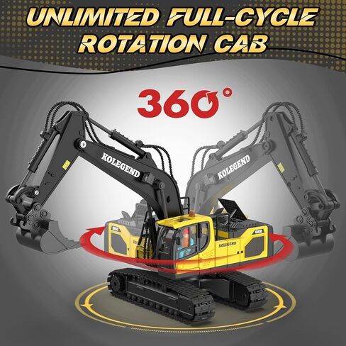 kolegend Remote Control Excavator Toy for Boy 2 Batteries- 1/20 Scale Remote Control Digger with Alloy Shovel, Infinitely Rotating Cab, Lights & Sounds - Gift for Kids Ages 6,7,8,9,10 in Saudi Arabia