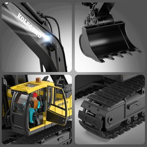 kolegend Remote Control Excavator Toy for Boy 2 Batteries- 1/20 Scale Remote Control Digger with Alloy Shovel, Infinitely Rotating Cab, Lights & Sounds - Gift for Kids Ages 6,7,8,9,10 in Saudi Arabia