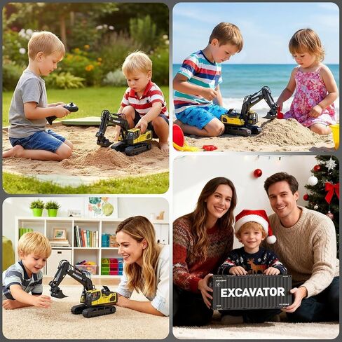 kolegend Remote Control Excavator Toy for Boy 2 Batteries- 1/20 Scale Remote Control Digger with Alloy Shovel, Infinitely Rotating Cab, Lights & Sounds - Gift for Kids Ages 6,7,8,9,10 in Saudi Arabia