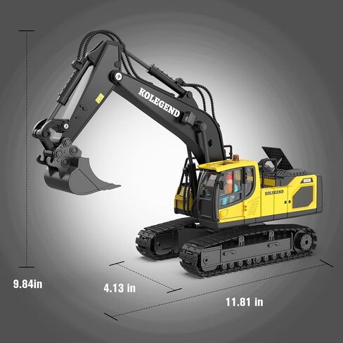 kolegend Remote Control Excavator Toy for Boy 2 Batteries- 1/20 Scale Remote Control Digger with Alloy Shovel, Infinitely Rotating Cab, Lights & Sounds - Gift for Kids Ages 6,7,8,9,10 in Saudi Arabia