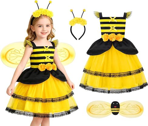 ReliBeauty Bumble Bee Costume Kids Bee Costume Toddler Fancy Dress with Bee Wings Halloween Party in Kuwait